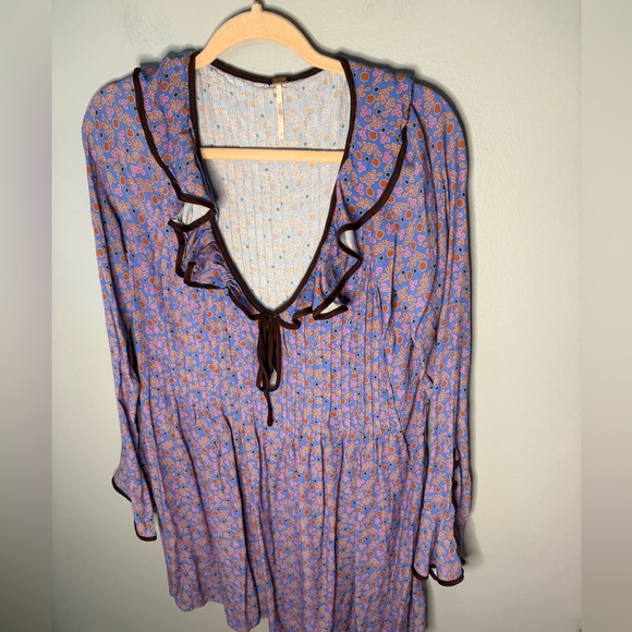 Free People Blossom Baby Mini Dress Floral Print Ruffle Collar - Picture 5 of 8